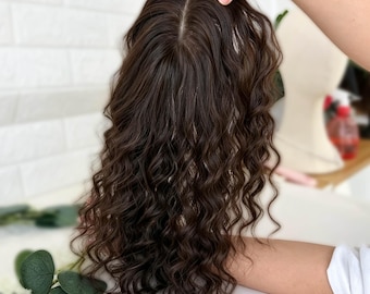 Full Silk Base Curly Human Hair Topper 9x14cm,130% Density for Women Thinning Hair