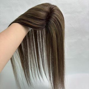 3 x 5 inch zijden basis topper van echt haar, PU-zijde, twee kleuren, gratis deel