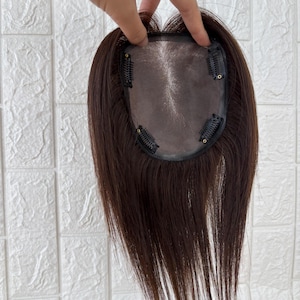 13x14cm( 5.2"X 5.5") breathable Lace Human hair Toppers for Women, free part piece with clips for thin hair or hair loss,Side  bangs topper