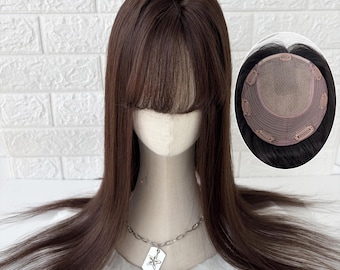 7x8" Virgin Braid Human Hair Topper Injected Silk Base Real Scalp Hair Piece