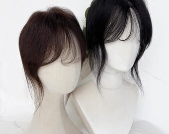 7x11cm Ultra-HD Lace Straight Human Hair Topper–3 Clips,Air Bang Brown and Black