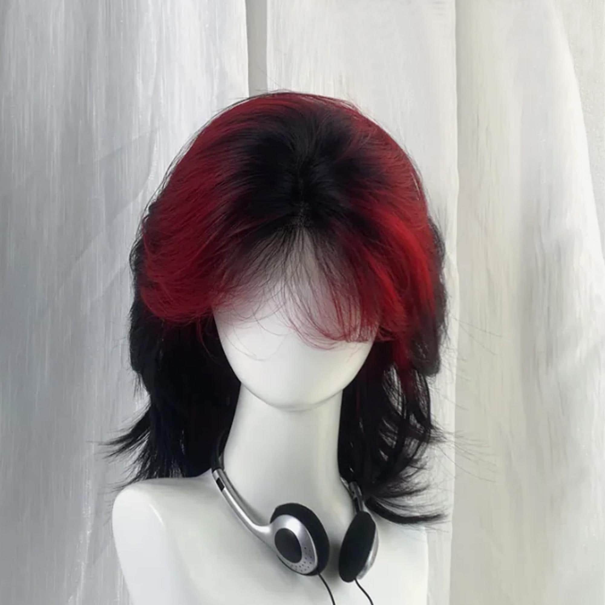 Red-Black Gradient Mohawk Wolf Cut High-Quality Synthetic Fiber Wig