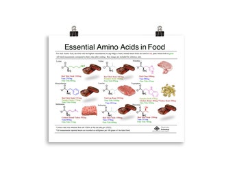 Poster sugli amminoacidi essenziali, Biochimica nutrizionale: Nove amminoacidi essenziali negli alimenti