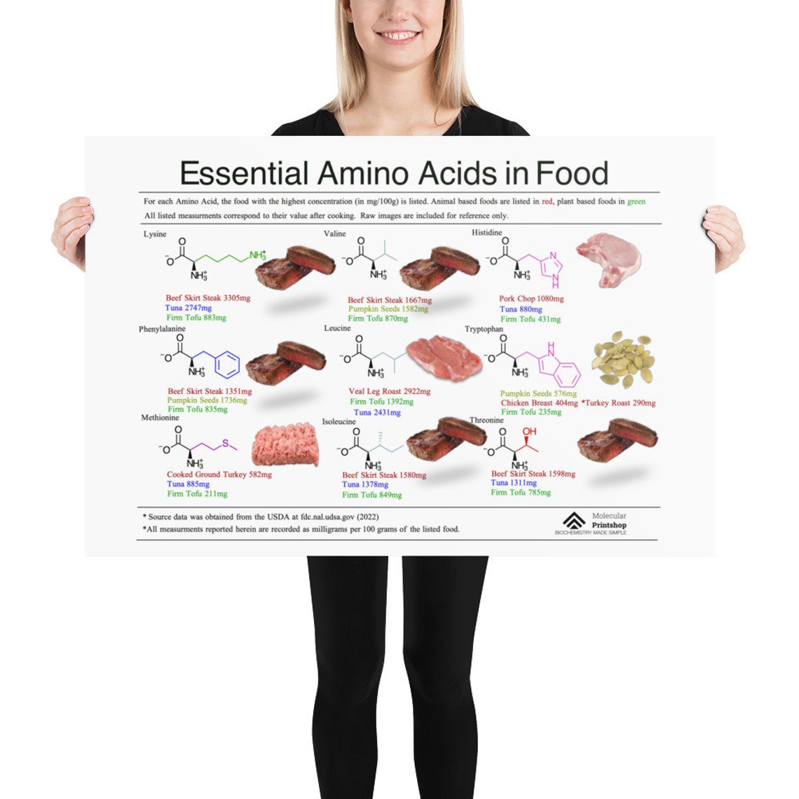 Essential Amino Acids Poster, Nutritional Biochemistry Nine Essential