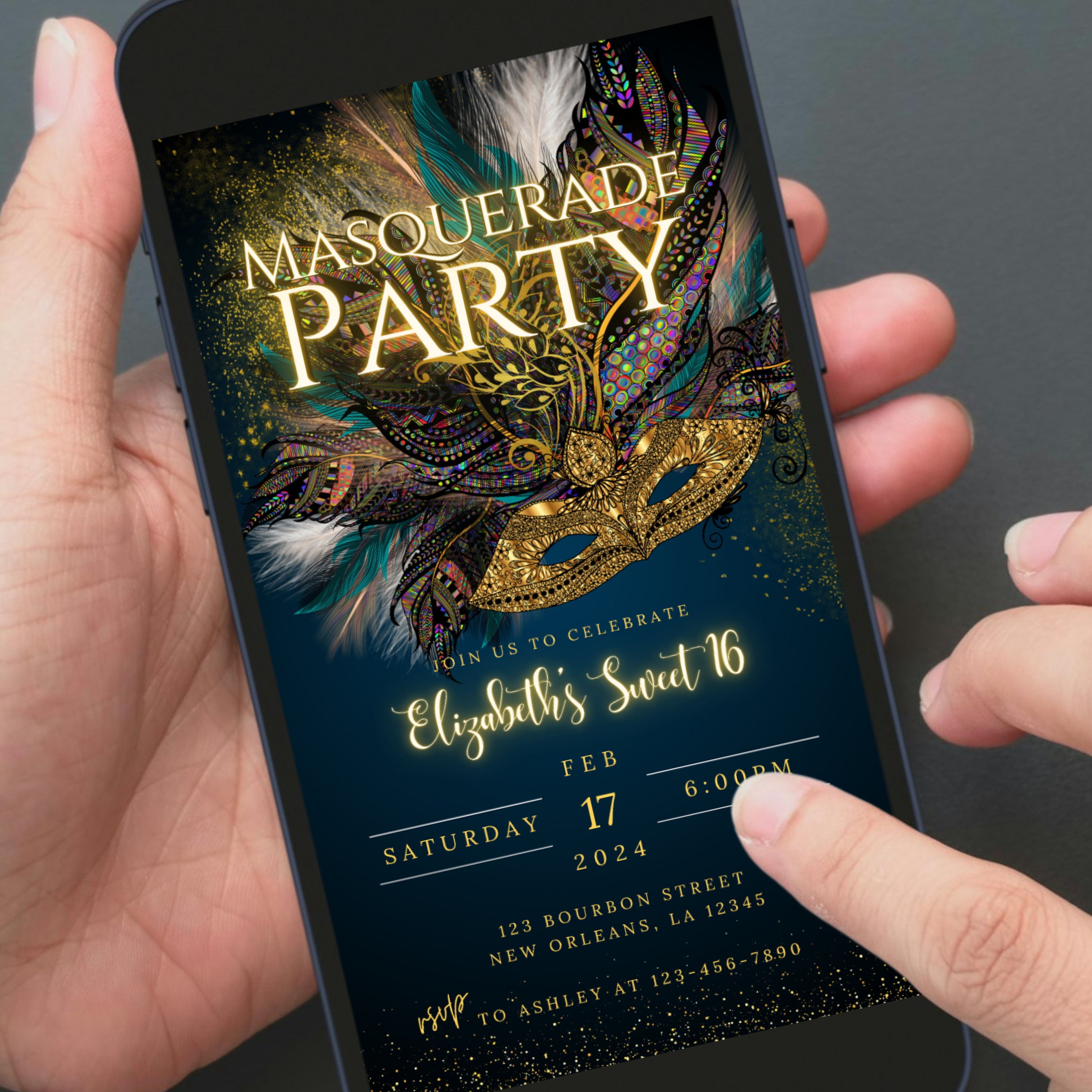 Editable Masquerade Party Invitation Template, Mobile Invite ...