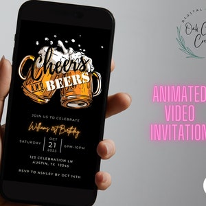 Cheers and Beers, Animated Digital Invitation Template, Adult Birthday Video Evite, Editable Beer Birthday Invite, Brewery Birthday Event