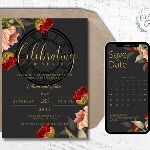 Save the Date + Einladung Vorlagen Set, Jubiläum Evite und druckbare Einladung, Save the Date Vorlage Kalender, Selbstgemachte Karte