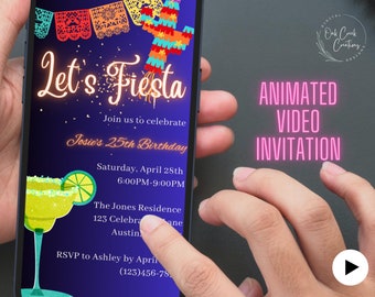 Let's Fiesta digital animation video template, Fiesta Birthday mobile evite, Animated text invite, instant download, Cinco De Mayo