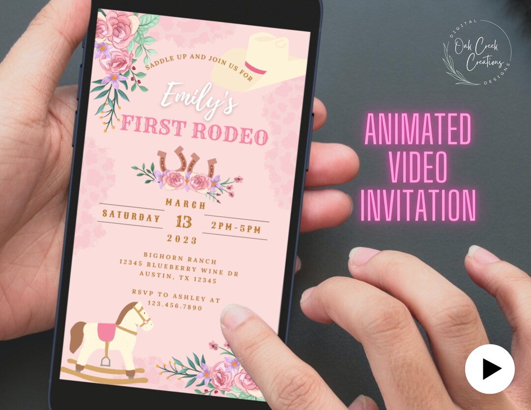 Editable First Rodeo Birthday Digital Animated Video Invitation ...