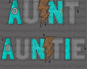 Trendy western turquoise auntie PNG, Digital Design, Turquoise, Yallternative, Cowgirl rodeo western Tshirt design, checker print western