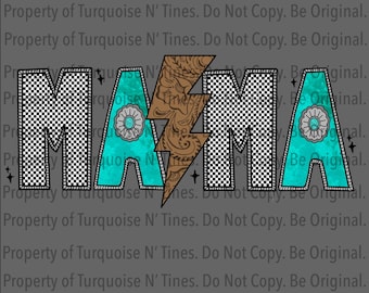 Trendy western turquoise mama PNG, Digital Design, Turquoise, Yallternative, Cowgirl rodeo western Tshirt design, checker print western