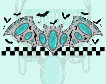 Western Turquoise Bats Halloween PNG, Digital Design, Turquoise, Yallternative, Cowgirl rodeo western Tshirt design, grungey, spooky