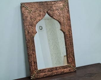 Copper Bathroom Wall Mirror - Antique Copper Framed Mirror - Hand-Chiseled Brass Mirror