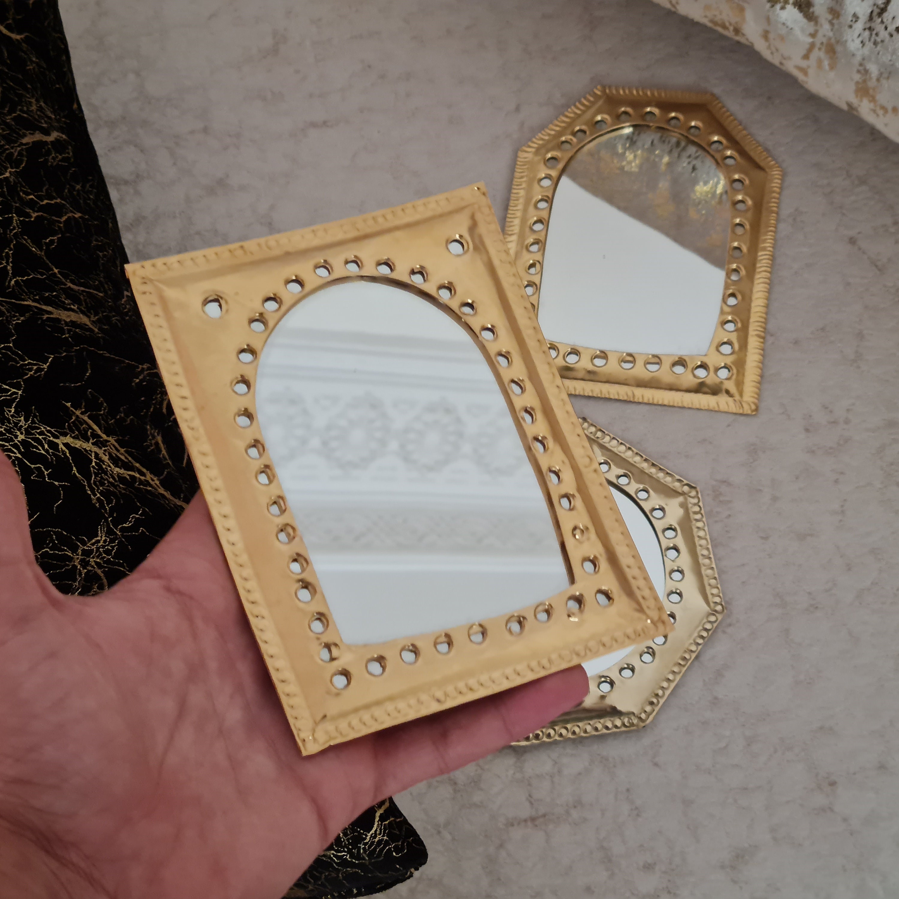 Small Gold Mirror Arch Antique Mirror Handheld Mirror Gift Etsy
