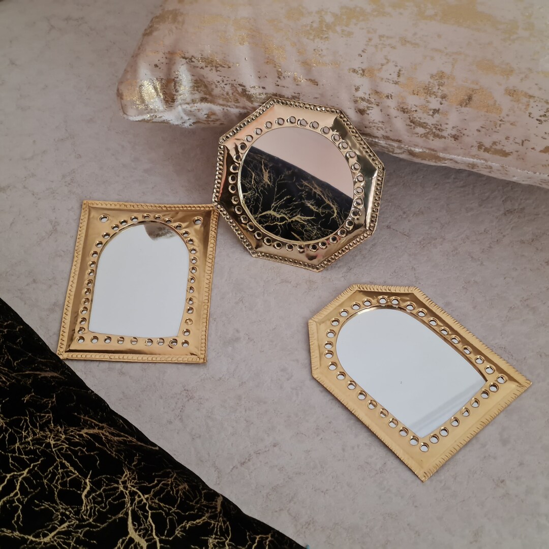 Small Gold Mirror Arch Antique Mirror Handheld Mirror Gift Etsy