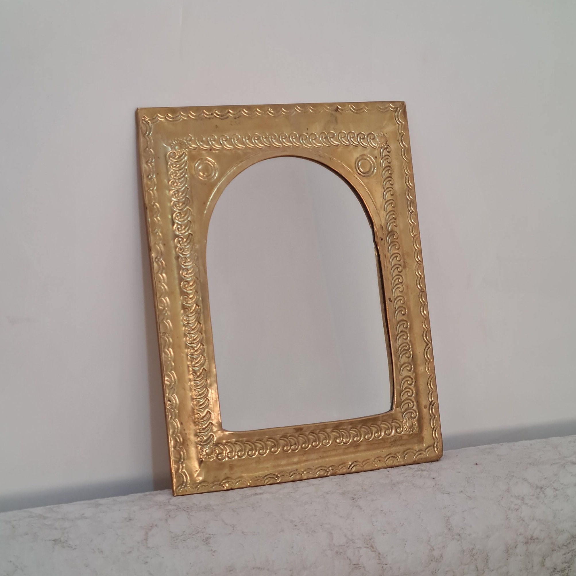 Unlaquered Brass Wall Mirror Antique Brass Framed Mirror Etsy