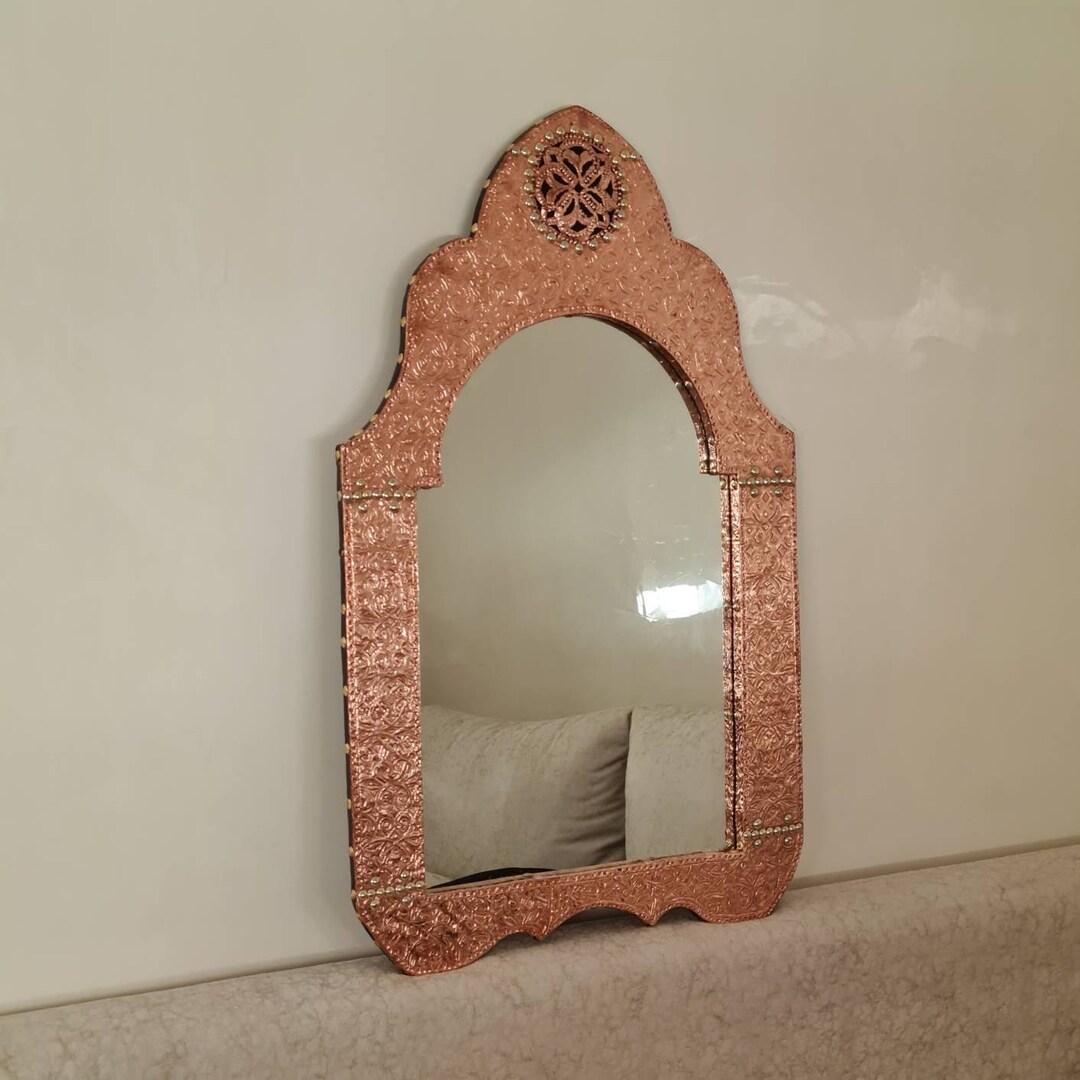 Custom Copper Wall Mirror Antique Arched Top Copper Framed Mirror
