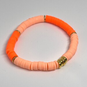 Orange & Gold Beaded Stretch Bracelet- Clay beads