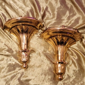 Vintage Laquered Brass Pedestal Wall Sconces