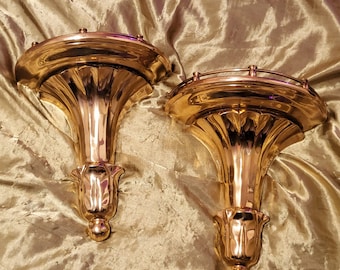 Vintage Laquered Brass Pedestal Wall Sconces