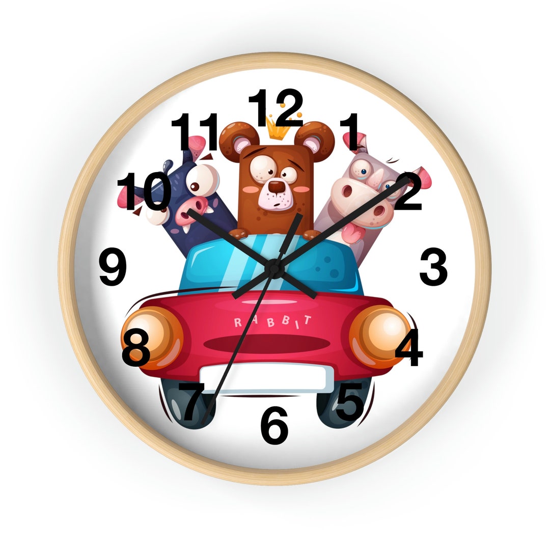 Wall Clock With Animals 10. Kids Wall Clock Bear in Car Etsy