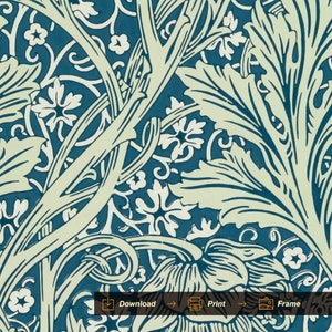 May include: A vintage style floral pattern with a teal blue background and white floral designs. The pattern features a repeating design of leaves and flowers.