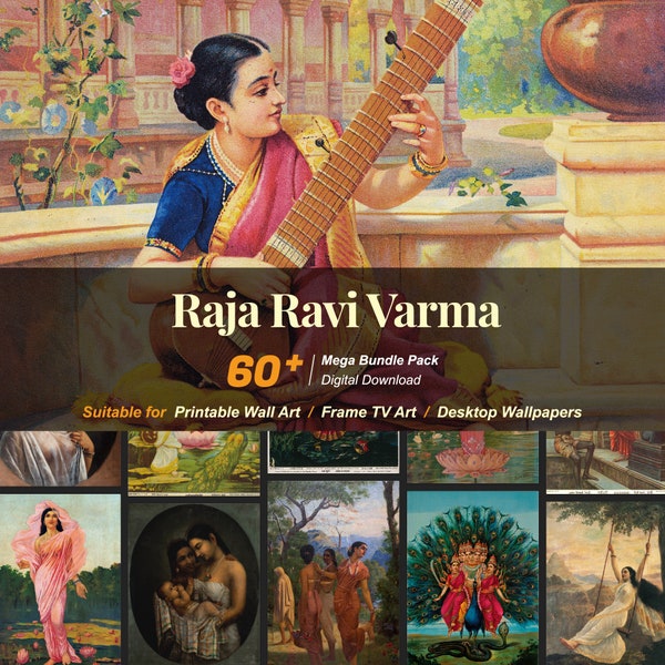 Plus de 60 peintures célèbres de Raja Ravi Varma | Ensemble d'art folklorique indien | Peintures de Bharat | Haute résolution | Téléchargement numérique instantané | 177