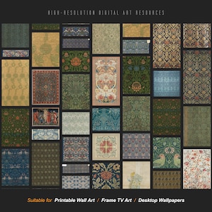 May include: A collection of 36 high-resolution digital art resources featuring intricate floral patterns in various colors, including green, blue, red, and yellow. The patterns are suitable for printable wall art, framing, or use as desktop wallpapers.
