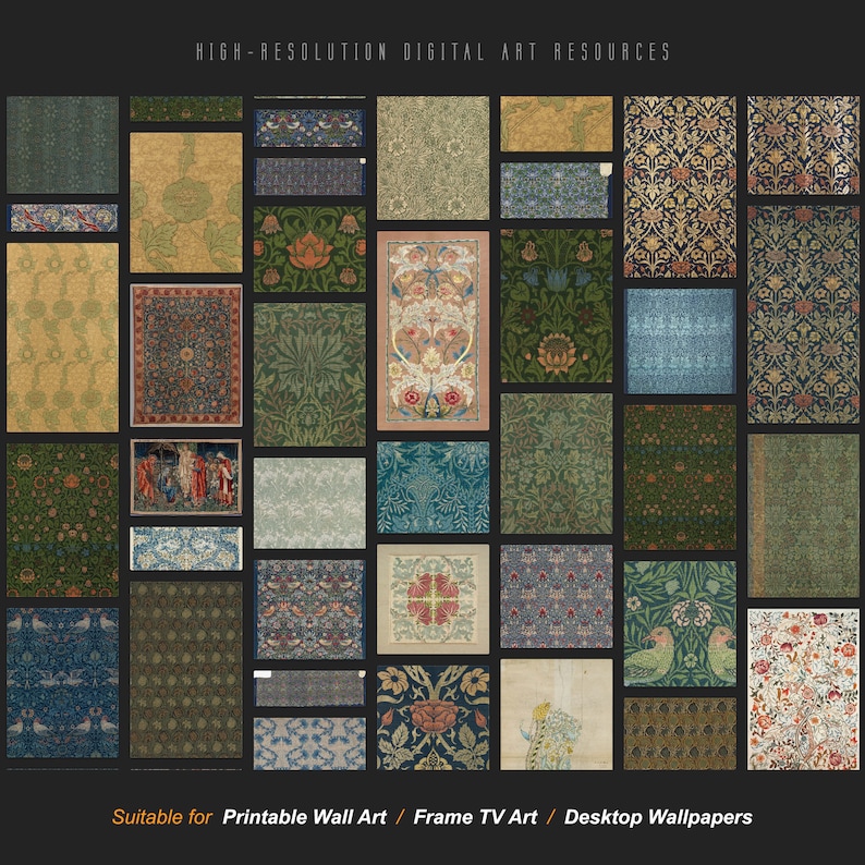 May include: A collection of 36 high-resolution digital art resources featuring intricate floral patterns in various colors, including green, blue, red, and yellow. The patterns are suitable for printable wall art, framing, or use as desktop wallpapers.