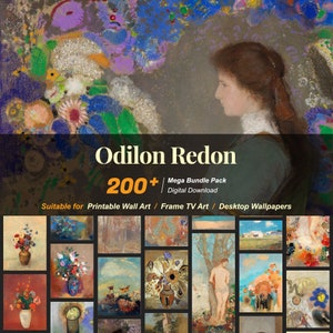 Puede incluir: Un paquete de descarga digital de más de 200 pinturas de Odilon Redon. El paquete incluye una variedad de estilos, incluidos paisajes, retratos y naturalezas muertas. Las pinturas son adecuadas para imprimir como arte de pared, enmarcar o usar como fondos de escritorio.