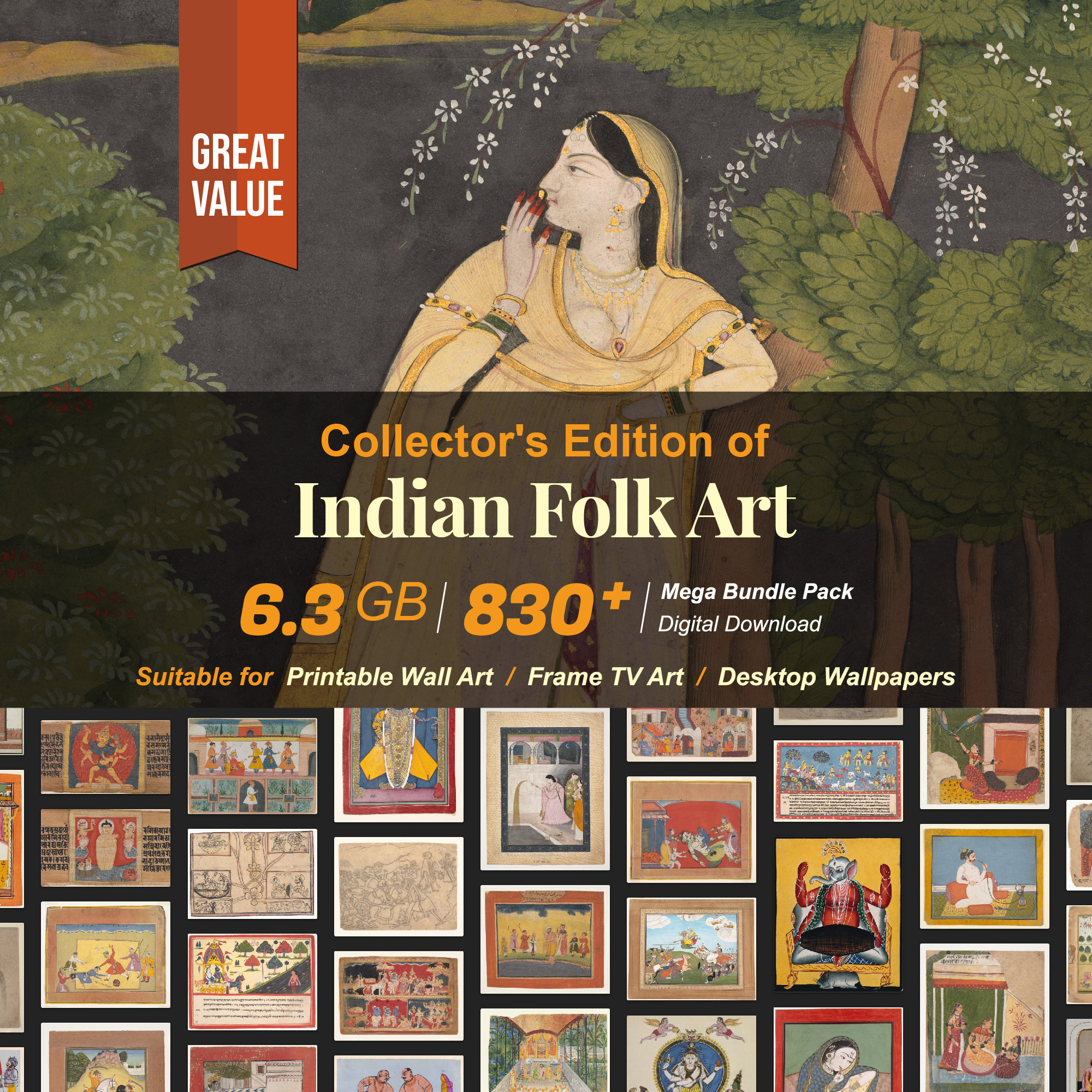 830+ Indian Folk Art Paintings: High-Resolution Digital Collection (Digital Download) R-124