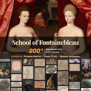 Op de afbeelding: Een digitale download van meer dan 200 afbeeldingen van kunstwerken uit de School van Fontainebleau. De afbeeldingen zijn geschikt om te printen als wandkunst, in te lijsten of te gebruiken als bureaubladachtergronden. De afbeeldingen zijn van verschillende onderwerpen, waaronder portretten, landschappen en stillevens.