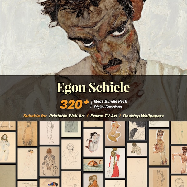 Plus de 320 peintures célèbres d'Egon Schiele | Ressources artistiques numériques haute résolution | Téléchargement numérique instantané | R-24