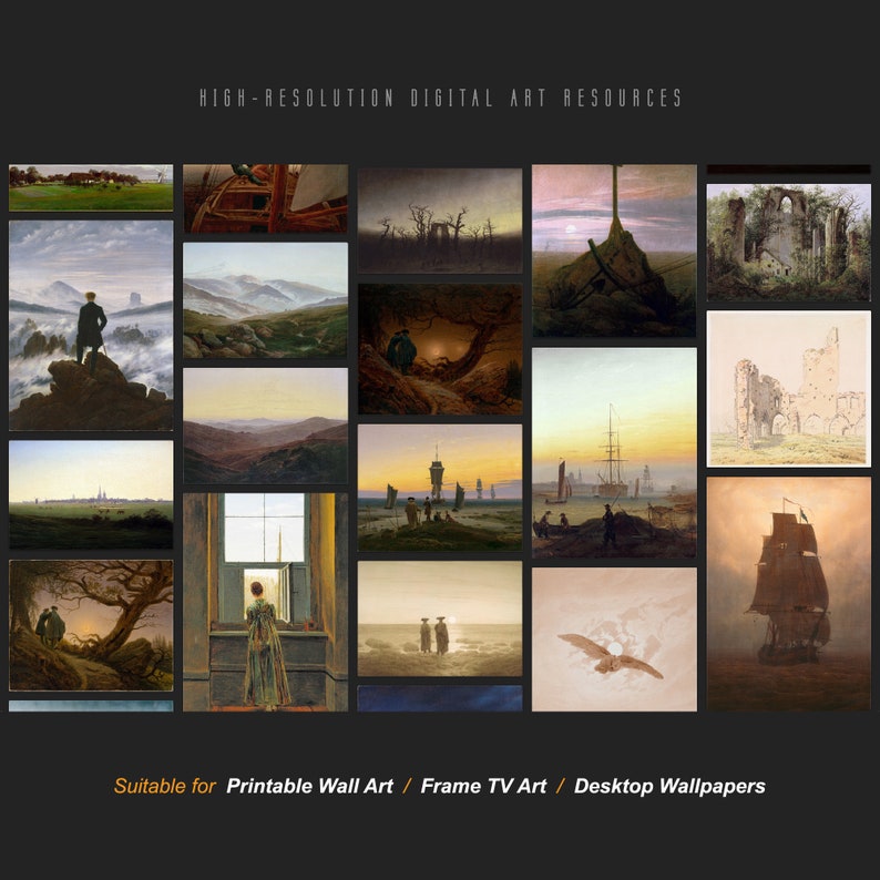 May include: A collection of 16 high-resolution digital art images, suitable for printing as wall art, framing for TV art, or using as desktop wallpapers.