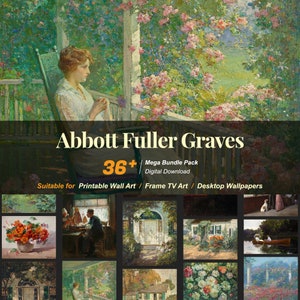 May include: A collection of 36+ digital art prints by Abbott Fuller Graves. The prints feature a variety of subjects, including landscapes, portraits, and still lifes. The prints are suitable for use as printable wall art, frame TV art, or desktop wallpapers.