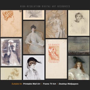 May include: A collage of nine digital art images featuring portraits, landscapes, and a magazine cover. The images are in various shades of gray, brown, and white.