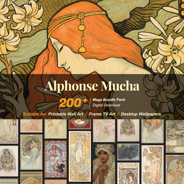 200+ Alphonse Mucha berühmte Gemälde Sammlung | Hochauflösende digitale Kunst-Ressourcen | Sofortiger digitaler Download | R-66