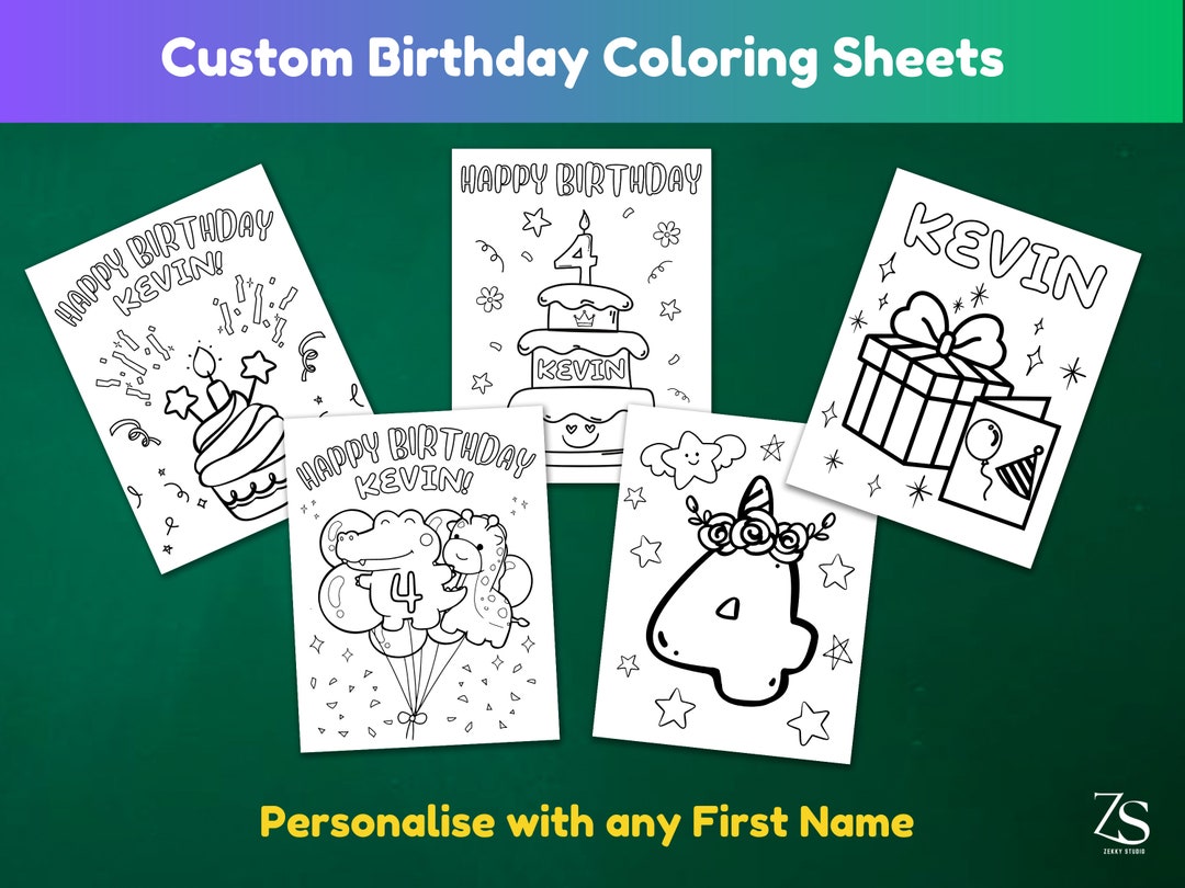 Personalized Birthday Coloring Page Custom Kids Birthday Party Coloring ...