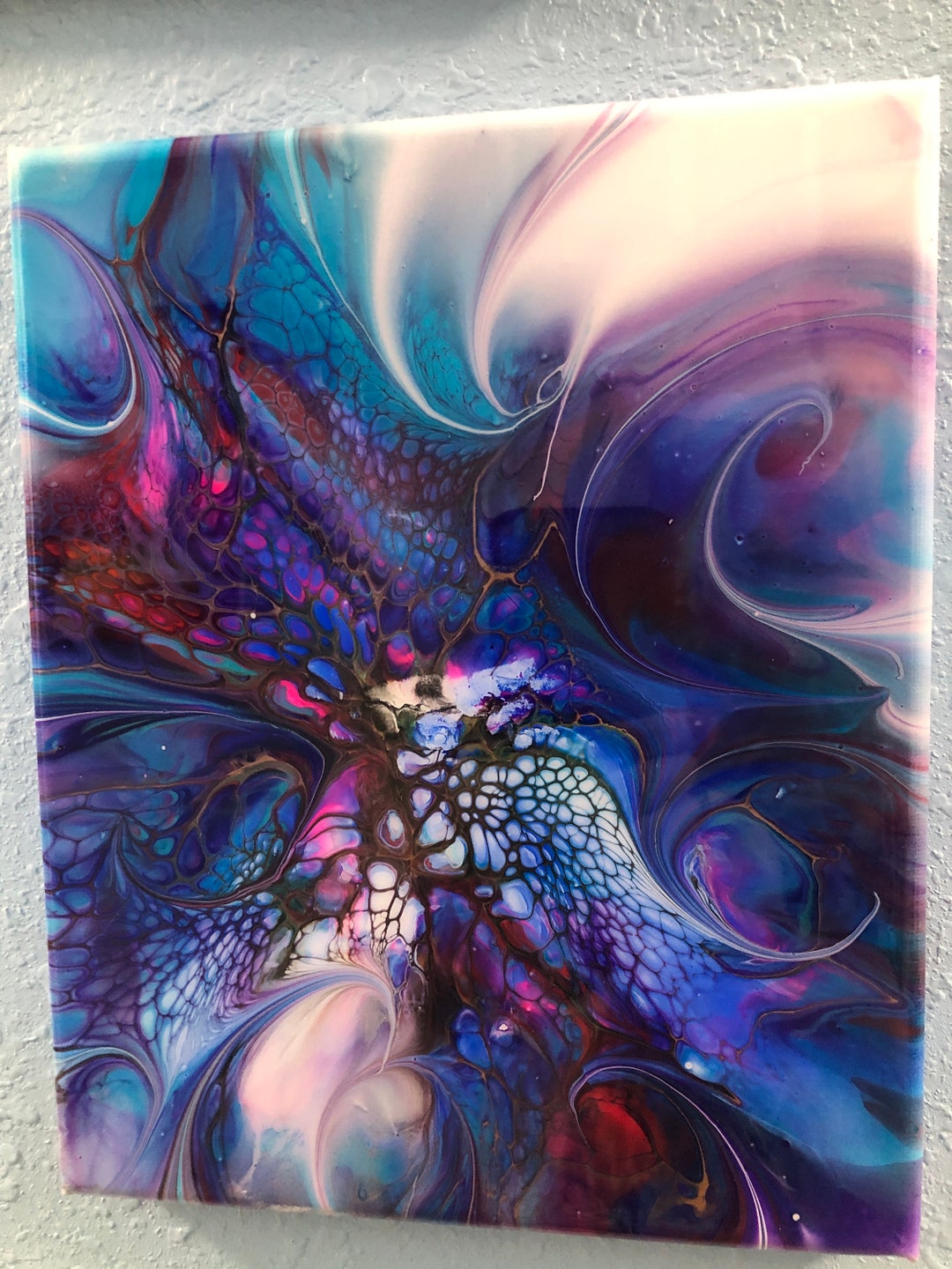 Fluid Art Acrylic Pour Painting Peacock Wings Unique Gifts