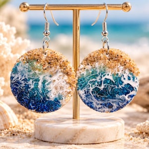 Handmade Polymer Clay Ocean Wave Earrings | Stainless Steel