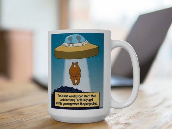 Alien and Bear Comic Funny Coffee Mug