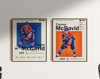 Connor McDavid Oilers Hockey | Hockey poster, modern minimalist NHL wall art, Hockey bedroom, sports games room print, nhl fan gift idea