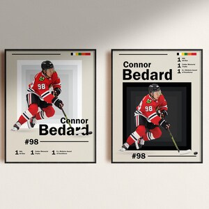Connor Bedard Chicago Blackhawks | Hockey poster, modern minimalist NHL wall art, Hockey bedroom, sports games room print, nhl fan gift idea