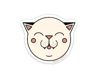 Chubby Cream White Kitty with Tongue Out Premium Waterproof Vinyl Die-cut Cat Sticker