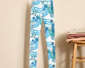 Abstract Arcs Youth Leggings in Tranquil Ocean