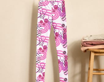 Abstract Arcs Youth Leggings in Boho Barbie