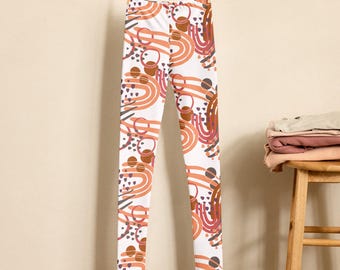 Abstract Arcs Youth Leggings in Pink Earth