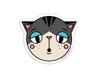 Ditzy Grey Tuxedo Tabby Cat Premium Waterproof Vinyl Die-cut Cat Sticker