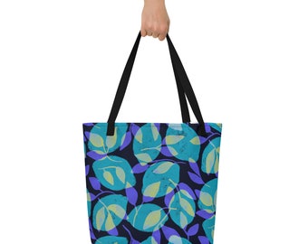 Large Fresh & Fruity Canvas Beach Tote with Inner Pocket in Goth Citrus