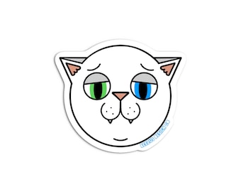 Chubby White Heterochromia Cat Premium Waterproof Vinyl Die-cut Cat Sticker